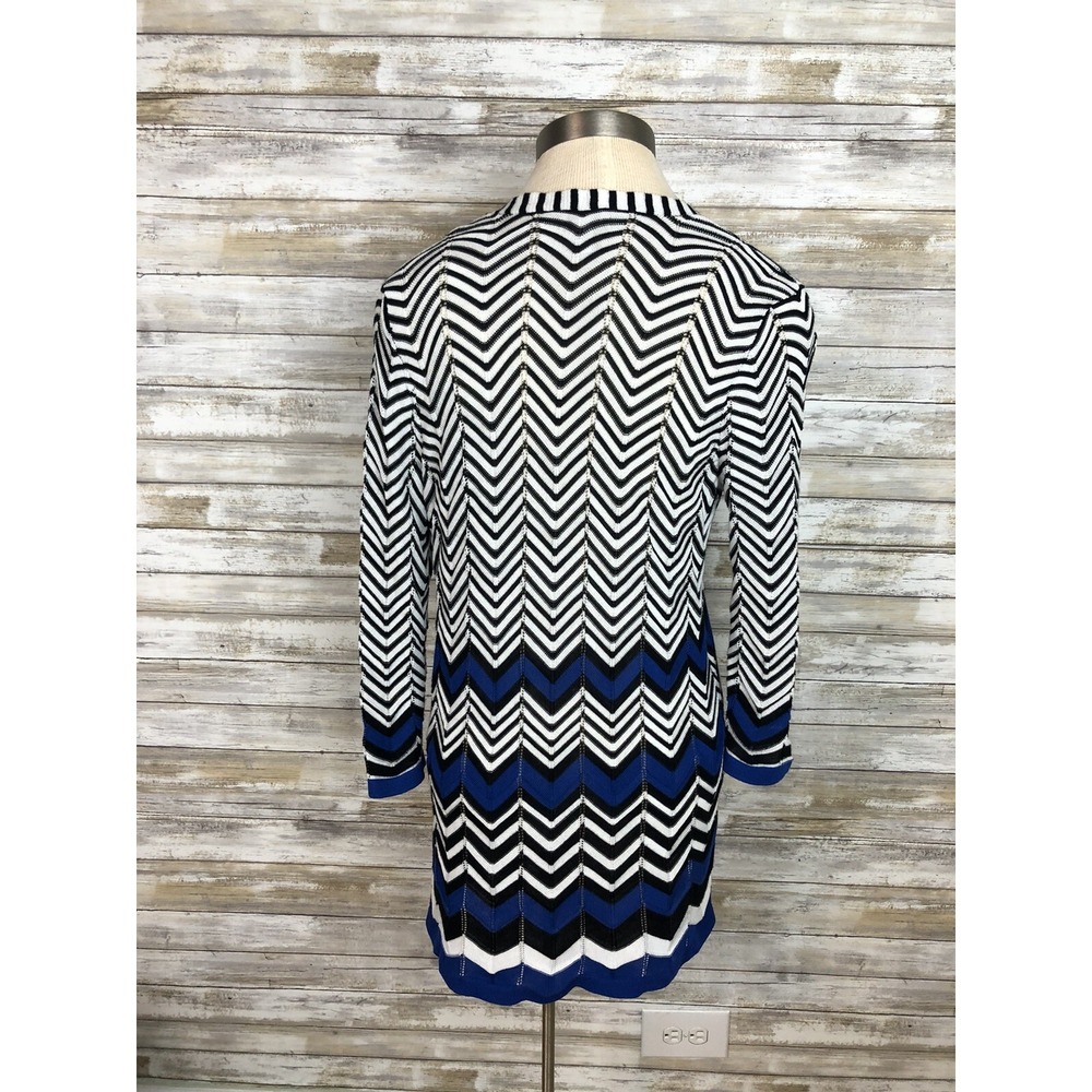 Chico's Open Cardigan Sweater Size 1 - Blue White Black Chevron M - Picture 5 of 8